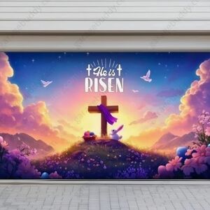 He is Risen Festive Garage Door Cover, 16X8FT